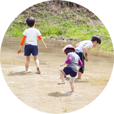 田んぼで遊ぶ子ども
